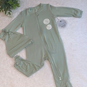 NWT Milkberry Sage Green Footie & Cap/Beanie 2pc. 6-9M